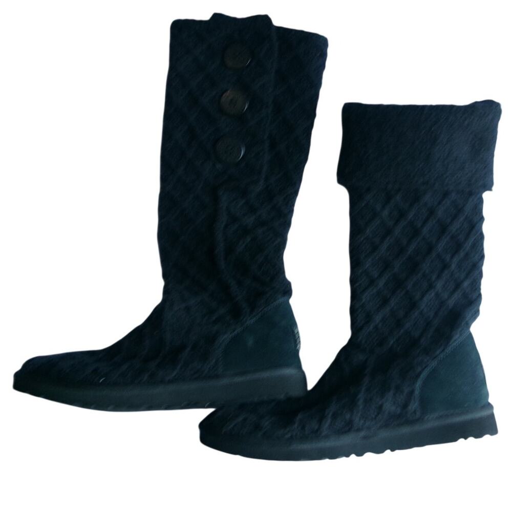 UGG Lattice Cardy 3066 Black Knit 3 Button Tall Boots Women’s Size 9 Y2K
